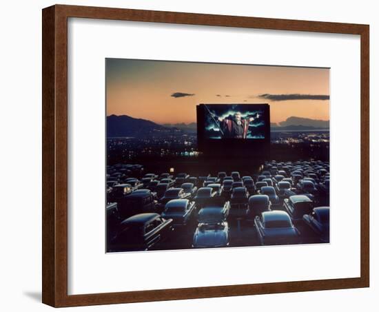 Actor Charlton Heston as Moses in "The Ten Commandments," Shown at Drive-in Theater-J^ R^ Eyerman-Framed Photographic Print