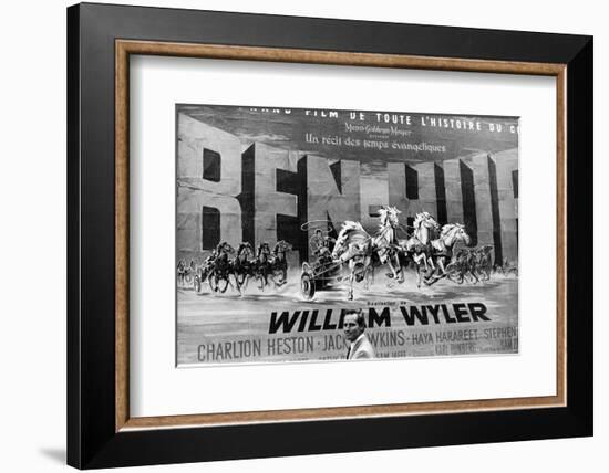 Actor Charlton Heston Posing in Front of Billboard of Film, Ben Hur-null-Framed Photographic Print