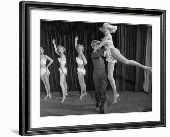 Actor Clowning around with Dancing Girls During the Nightlife in Las Vegas-Loomis Dean-Framed Premium Photographic Print