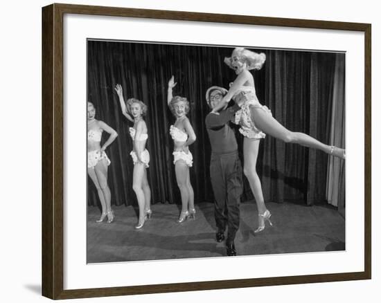 Actor Clowning around with Dancing Girls During the Nightlife in Las Vegas-Loomis Dean-Framed Premium Photographic Print