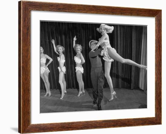 Actor Clowning around with Dancing Girls During the Nightlife in Las Vegas-Loomis Dean-Framed Premium Photographic Print