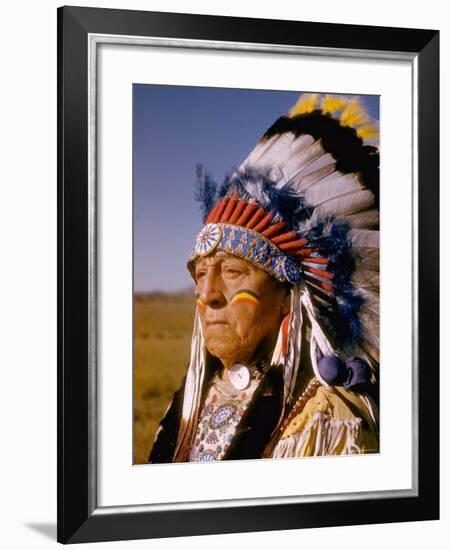 Actor Dressed as American Indian Chief For Role in Motion Picture "Around the World in 80 Days"-Gjon Mili-Framed Photographic Print