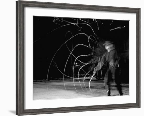 Actor Guy Williams Practicing Using a Whip for His Role as Zorro-Allan Grant-Framed Premium Photographic Print
