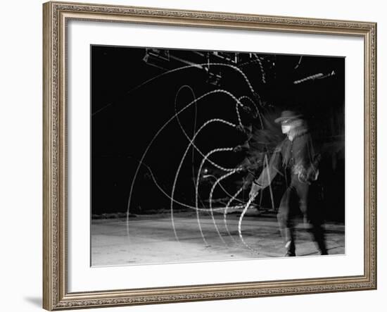 Actor Guy Williams Practicing Using a Whip for His Role as Zorro-Allan Grant-Framed Premium Photographic Print