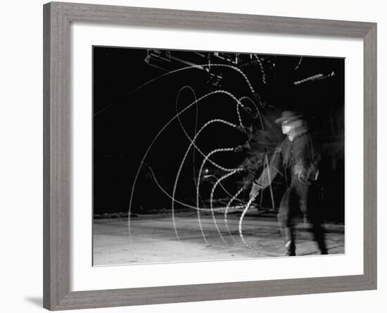 Actor Guy Williams Practicing Using a Whip for His Role as Zorro-Allan Grant-Framed Premium Photographic Print