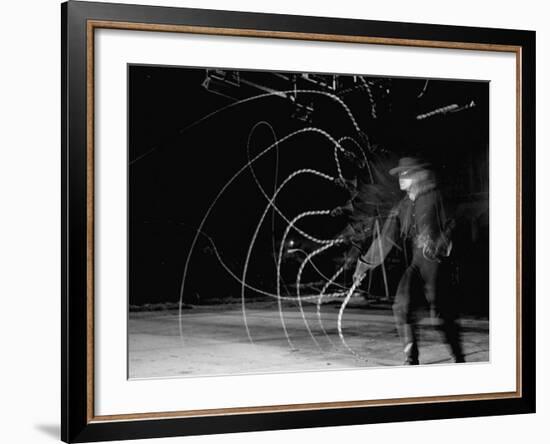 Actor Guy Williams Practicing Using a Whip for His Role as Zorro-Allan Grant-Framed Premium Photographic Print