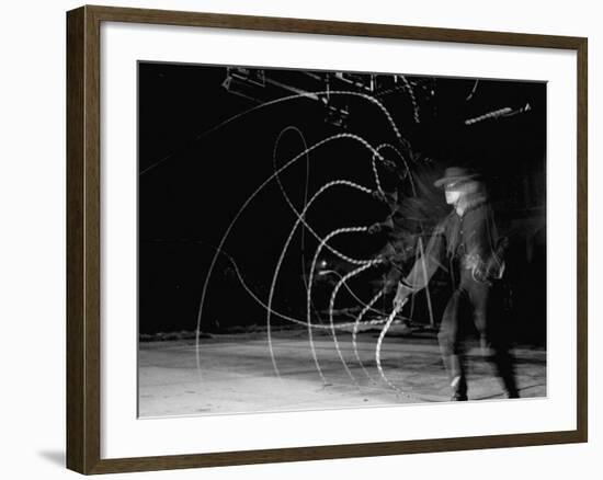 Actor Guy Williams Practicing Using a Whip for His Role as Zorro-Allan Grant-Framed Premium Photographic Print