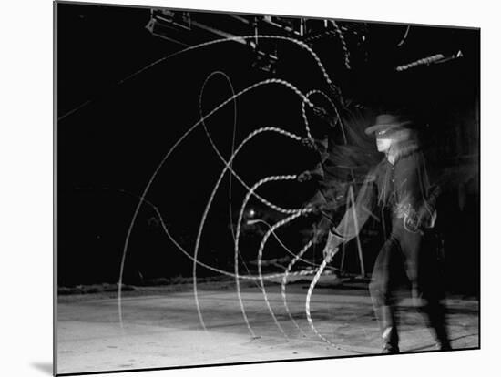 Actor Guy Williams Practicing Using a Whip for His Role as Zorro-Allan Grant-Mounted Premium Photographic Print