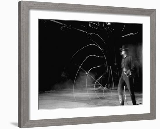 Actor Guy Williams Practicing Using a Whip for His Role as Zorro-Allan Grant-Framed Premium Photographic Print