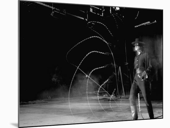 Actor Guy Williams Practicing Using a Whip for His Role as Zorro-Allan Grant-Mounted Premium Photographic Print