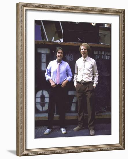 Actor Henry Winkler and Actor Director Ron Howard-null-Framed Premium Photographic Print