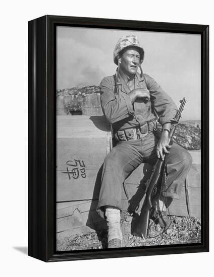 Actor John Wayne as Marine Sgt. Platoon Leader in Scene From the Movie "Sands of Iwo Jima"-Ed Clark-Framed Premier Image Canvas