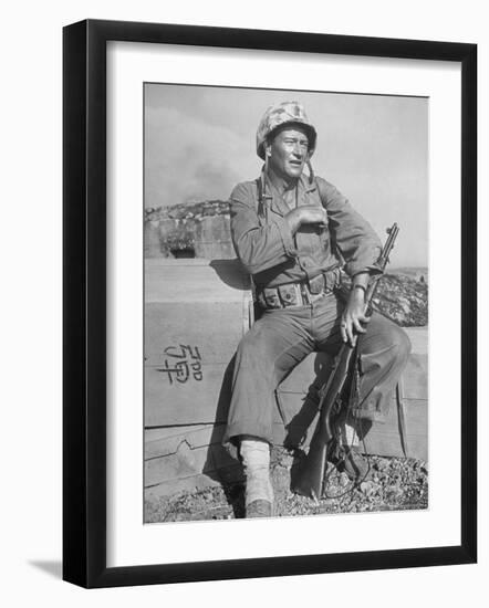 Actor John Wayne as Marine Sgt. Platoon Leader in Scene From the Movie "Sands of Iwo Jima"-Ed Clark-Framed Premium Photographic Print