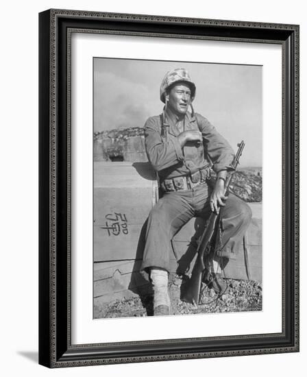 Actor John Wayne as Marine Sgt. Platoon Leader in Scene From the Movie "Sands of Iwo Jima"-Ed Clark-Framed Premium Photographic Print