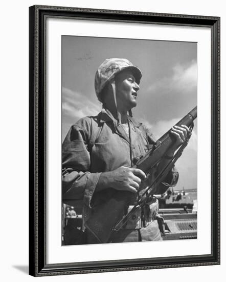 Actor John Wayne as Marine Sgt. Platoon Leader in Scene From the Movie "Sands of Iwo Jima"-Ed Clark-Framed Premium Photographic Print