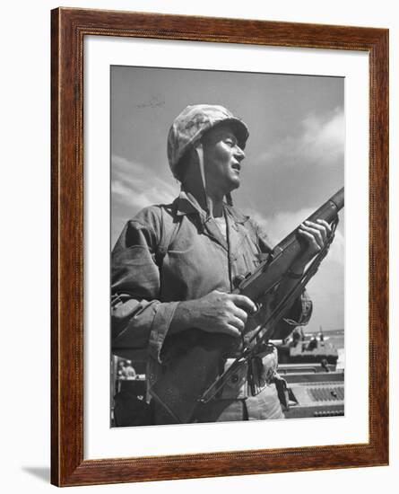 Actor John Wayne as Marine Sgt. Platoon Leader in Scene From the Movie "Sands of Iwo Jima"-Ed Clark-Framed Premium Photographic Print