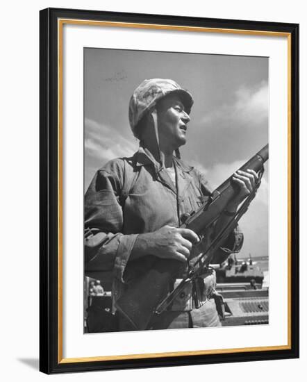 Actor John Wayne as Marine Sgt. Platoon Leader in Scene From the Movie "Sands of Iwo Jima"-Ed Clark-Framed Premium Photographic Print