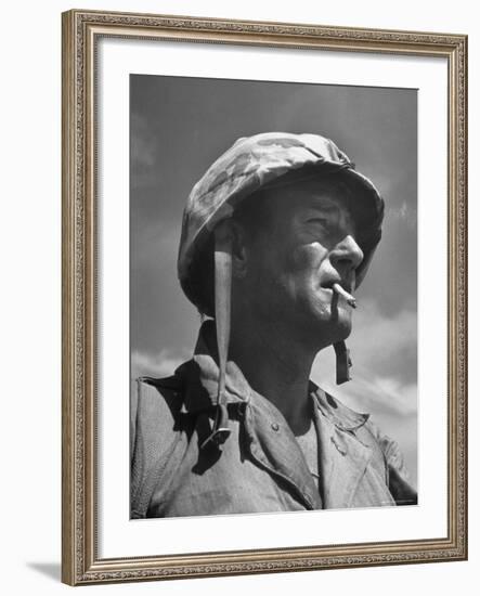 Actor John Wayne as Marine Sgt. Platoon Leader in Scene From the Movie "Sands of Iwo Jima"-Ed Clark-Framed Premium Photographic Print