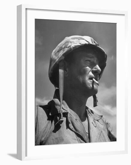 Actor John Wayne as Marine Sgt. Platoon Leader in Scene From the Movie "Sands of Iwo Jima"-Ed Clark-Framed Premium Photographic Print