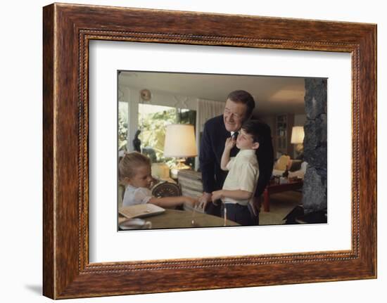 Actor John Wayne at Home with His Son Ethan and Daughter-John Dominis-Framed Photographic Print