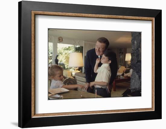 Actor John Wayne at Home with His Son Ethan and Daughter-John Dominis-Framed Photographic Print