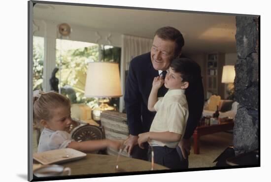 Actor John Wayne at Home with His Son Ethan and Daughter-John Dominis-Mounted Photographic Print