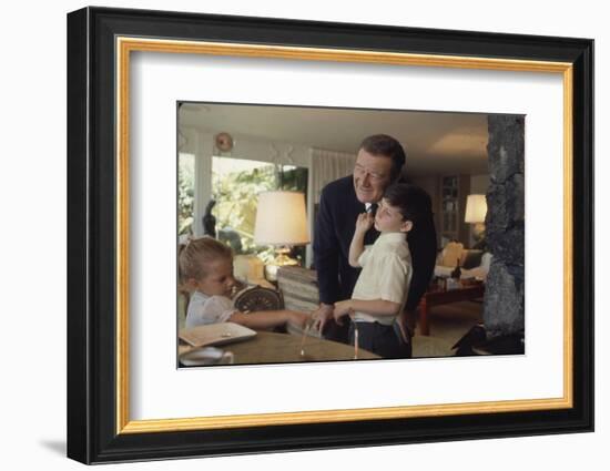 Actor John Wayne at Home with His Son Ethan and Daughter-John Dominis-Framed Photographic Print