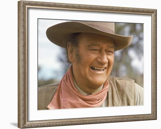 Actor John Wayne During Filming of Western Movie "The Undefeated"-John Dominis-Framed Premium Photographic Print