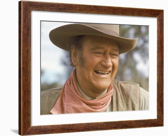 Actor John Wayne During Filming of Western Movie "The Undefeated"-John Dominis-Framed Premium Photographic Print