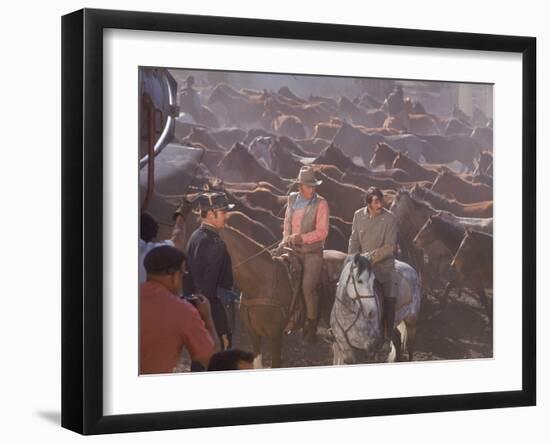 Actor John Wayne During Filming of Western Movie "The Undefeated"-John Dominis-Framed Premium Photographic Print