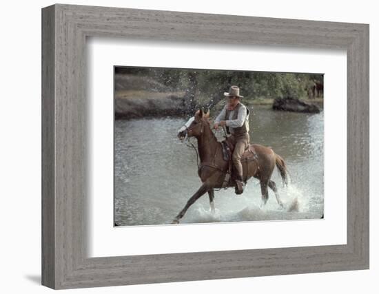 Actor John Wayne During Filming of Western Movie "The Undefeated"-John Dominis-Framed Photographic Print