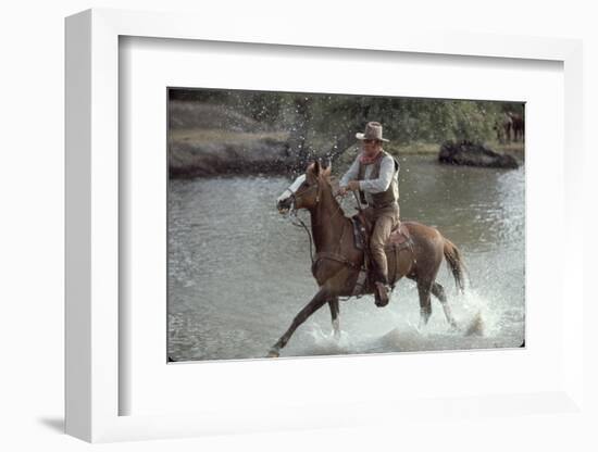 Actor John Wayne During Filming of Western Movie "The Undefeated"-John Dominis-Framed Photographic Print