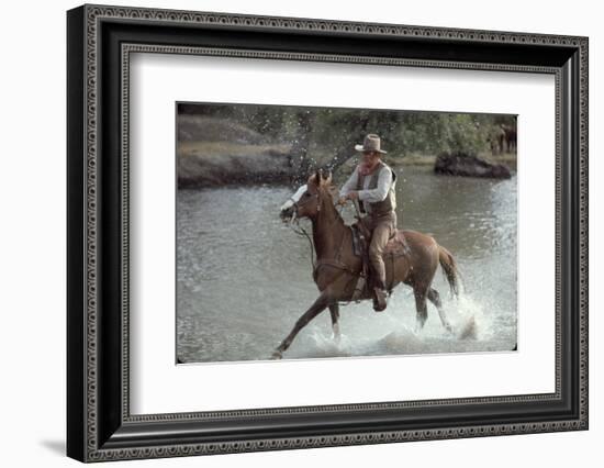 Actor John Wayne During Filming of Western Movie "The Undefeated"-John Dominis-Framed Photographic Print