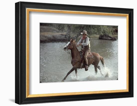 Actor John Wayne During Filming of Western Movie "The Undefeated"-John Dominis-Framed Photographic Print