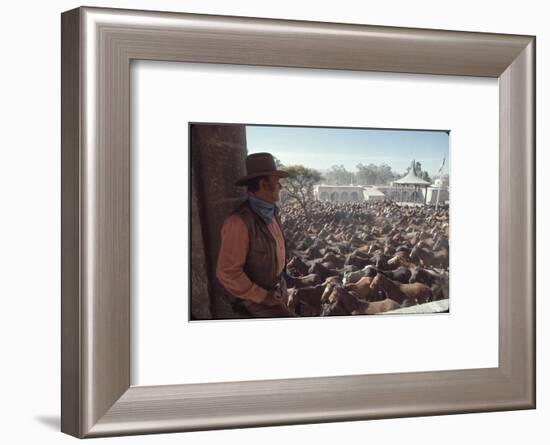 Actor John Wayne During Filming of Western Movie "The Undefeated"-John Dominis-Framed Photographic Print