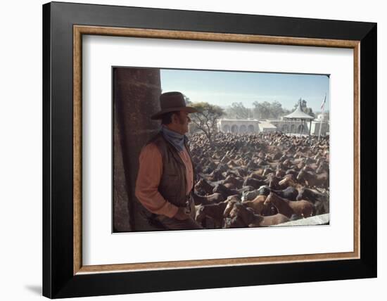 Actor John Wayne During Filming of Western Movie "The Undefeated"-John Dominis-Framed Photographic Print