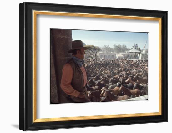 Actor John Wayne During Filming of Western Movie "The Undefeated"-John Dominis-Framed Photographic Print