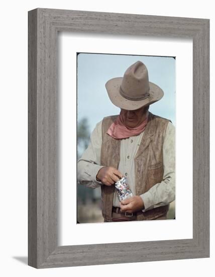 Actor John Wayne During Filming of Western Movie "The Undefeated"-John Dominis-Framed Photographic Print