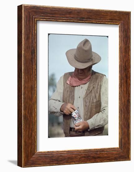 Actor John Wayne During Filming of Western Movie "The Undefeated"-John Dominis-Framed Photographic Print