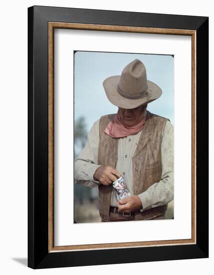 Actor John Wayne During Filming of Western Movie "The Undefeated"-John Dominis-Framed Photographic Print