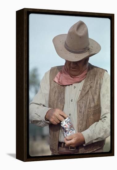 Actor John Wayne During Filming of Western Movie "The Undefeated"-John Dominis-Framed Premier Image Canvas