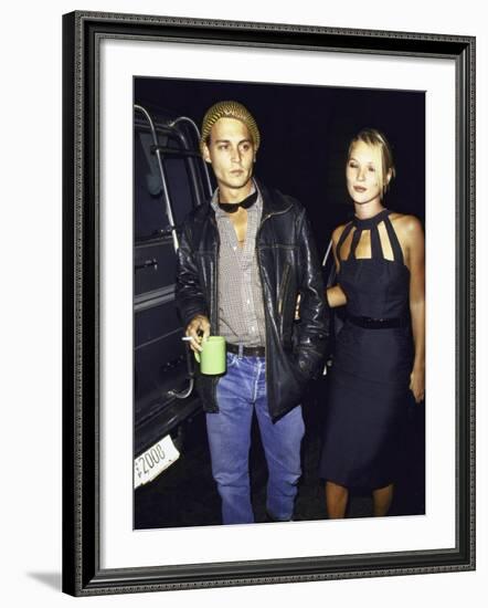 Actor Johnny Depp and Model Kate Moss at a Book Party at Danzinger Gallery-Dave Allocca-Framed Premium Photographic Print