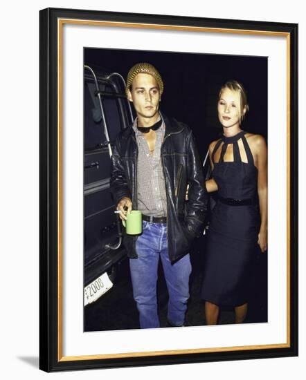 Actor Johnny Depp and Model Kate Moss at a Book Party at Danzinger Gallery-Dave Allocca-Framed Premium Photographic Print