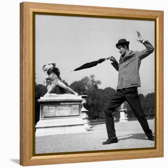 Actor Jose Pantieri Clowning around in Tuileries Gardens, Paris, 1962-null-Framed Stretched Canvas