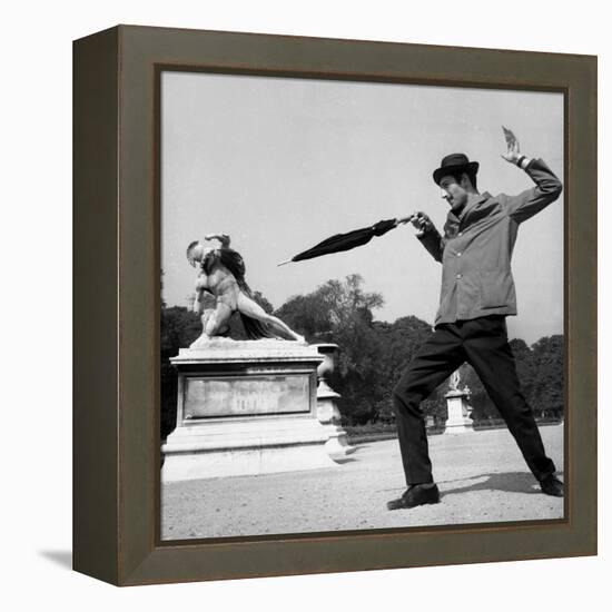 Actor Jose Pantieri Clowning around in Tuileries Gardens, Paris, 1962-null-Framed Stretched Canvas