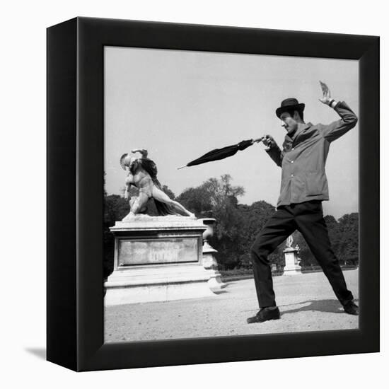 Actor Jose Pantieri Clowning around in Tuileries Gardens, Paris, 1962-null-Framed Stretched Canvas