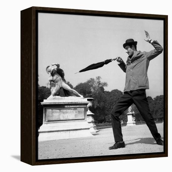Actor Jose Pantieri Clowning around in Tuileries Gardens, Paris, 1962-null-Framed Stretched Canvas