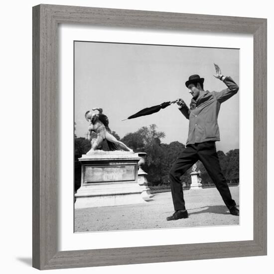 Actor Jose Pantieri Clowning around in Tuileries Gardens, Paris, 1962-null-Framed Photo