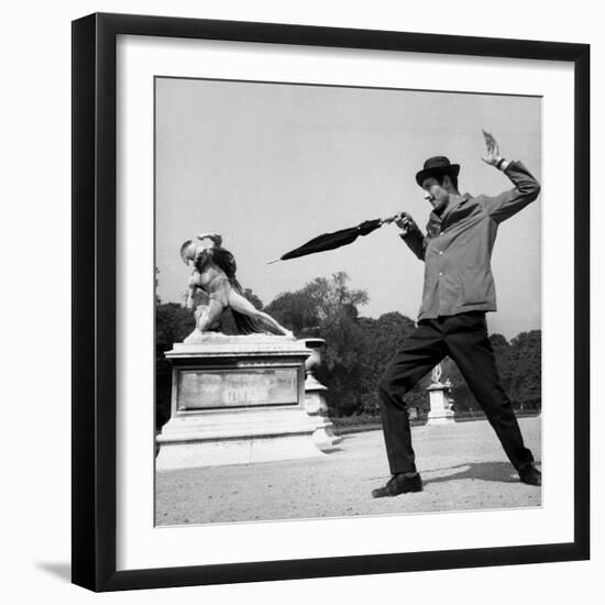 Actor Jose Pantieri Clowning around in Tuileries Gardens, Paris, 1962-null-Framed Photo