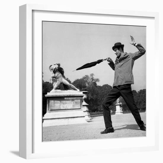 Actor Jose Pantieri Clowning around in Tuileries Gardens, Paris, 1962-null-Framed Photo